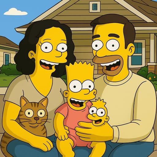 family-house photo transformed into The Simpsons AI artwork - the simpsons style generator