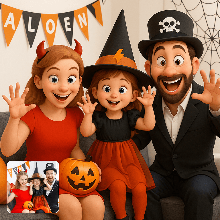 AI Halloween cartoon family photo pack - Pixar style animation